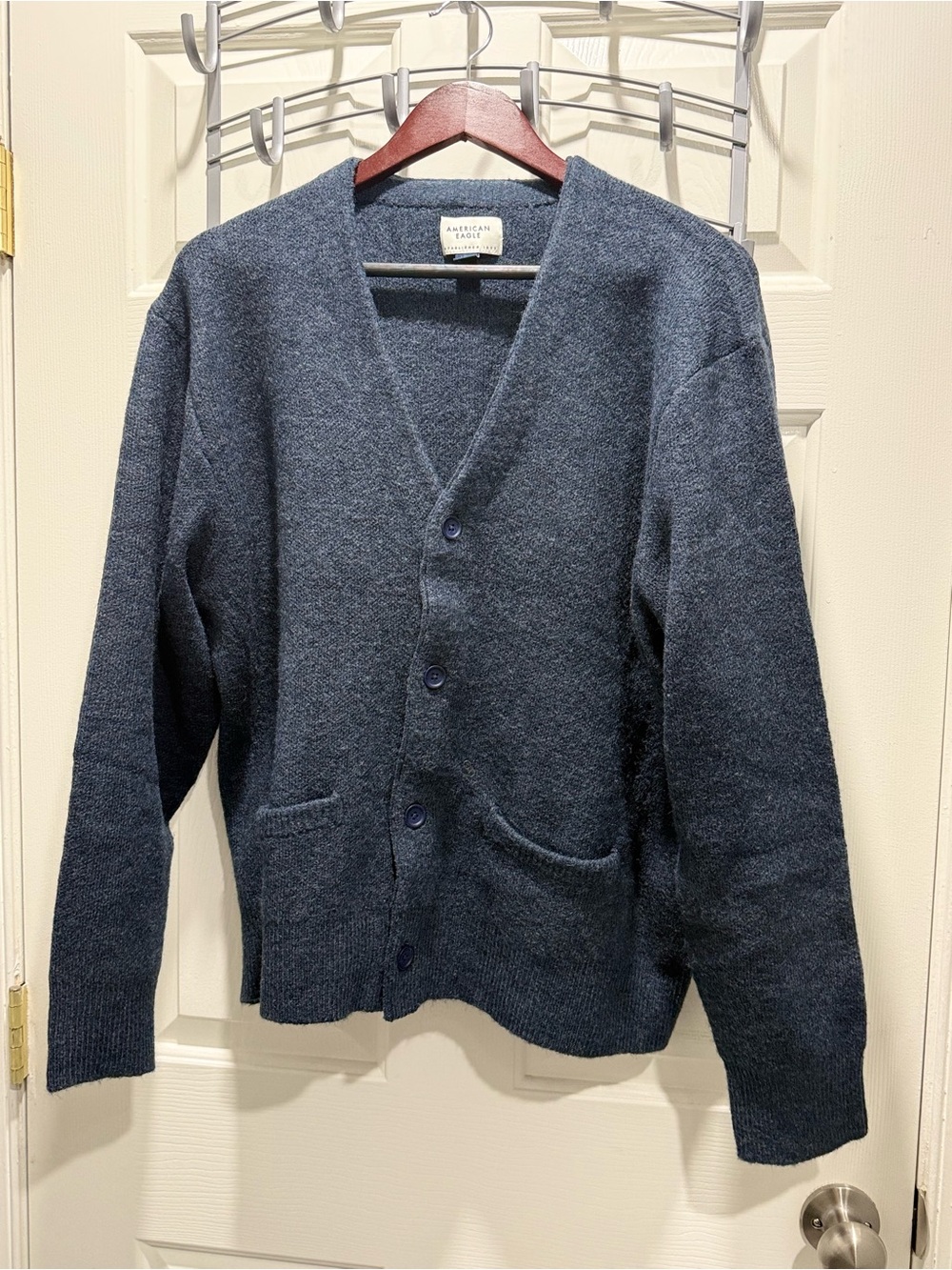 American Eagle Outfitters Men's Dark Navy Button-Up Cardigan